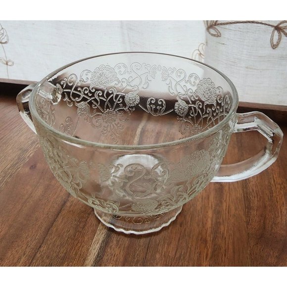 Hazel Atlas Florentine 1 Clear Sugar Creamer Set vintage Depression Glass poppy - Picture 5 of 10